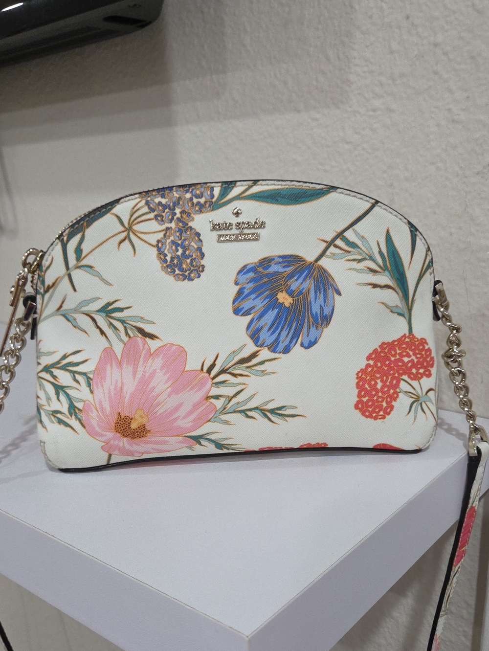kate spade White Floral Dome Crossbody with Pink & Blue Blooms
